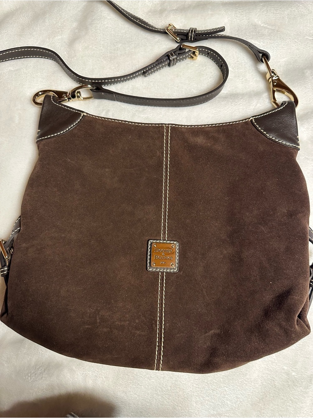 Dooney & Bourke Fredrica Dark Brown Suede Shoulder Bag with Leather Trim